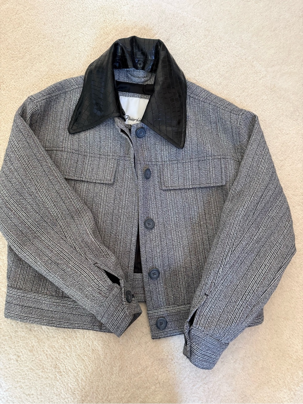 3.1 Phillip Lim Black Collar Gray Plaid Jacket with removable collar